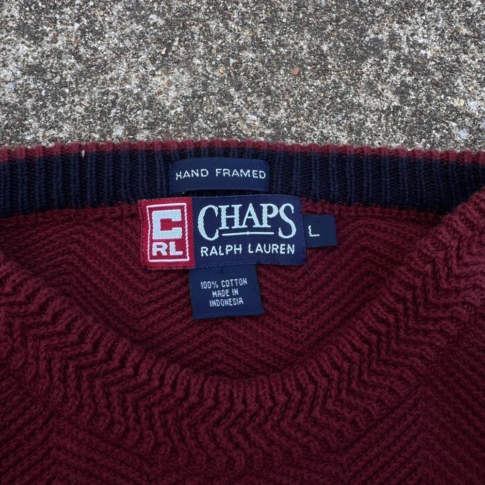 Vintage 90s Chaps Ralph Lauren Textured Knit Crewneck Sweater Burgundy L (g5b) - Picture 4 of 7